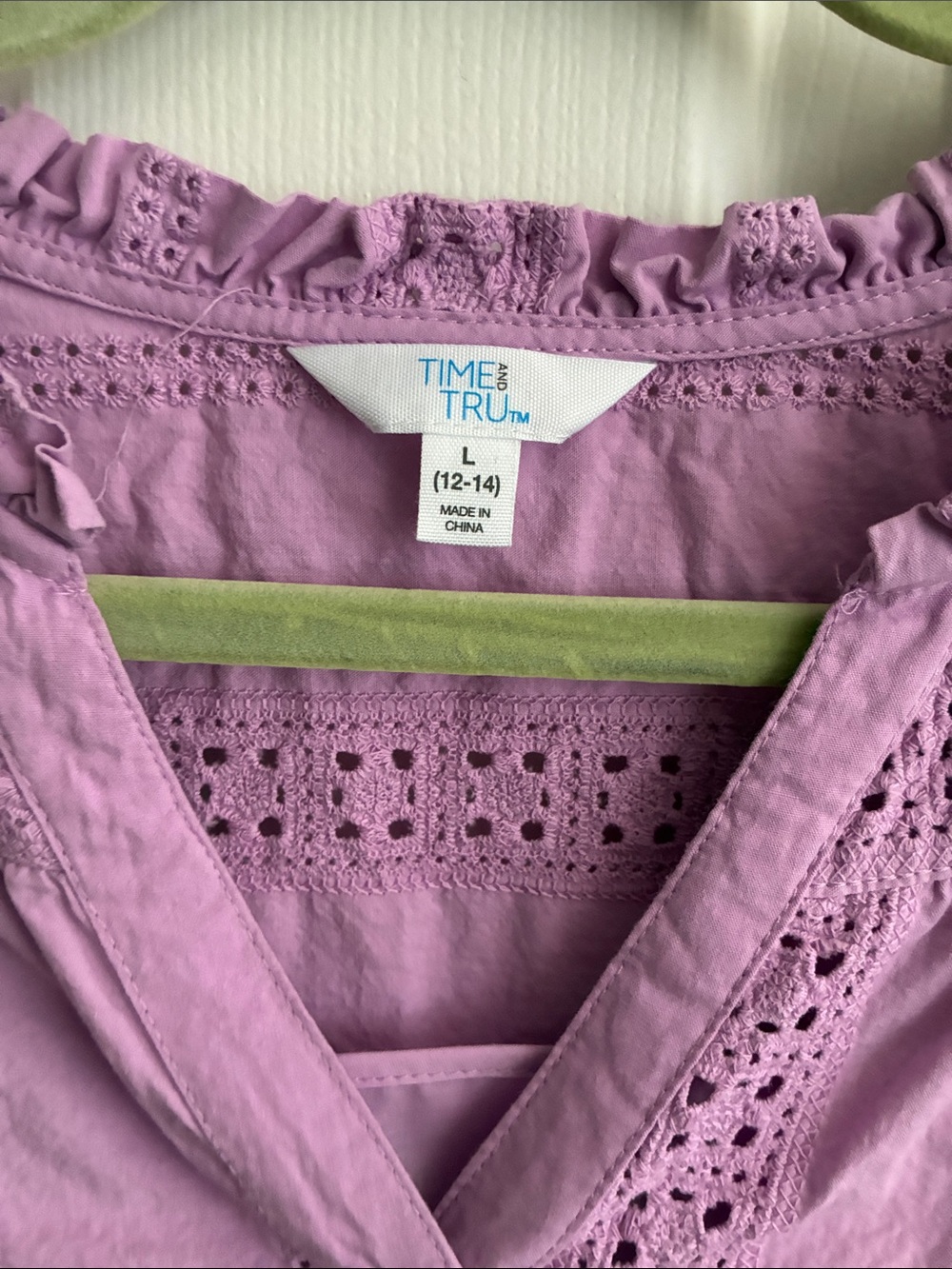 Time and Tru Lavender Eyelet Button-Up Blouse - Picture 2 of 4